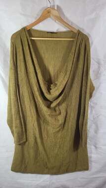 Eileen Fisher 100% Baby Alpaca Chartreuse Cowl Neck Long Sleeve Sweater XL Sweat